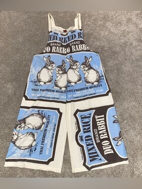 Flour Sack Bunny Overalls With Straps One Size Garden Hippie Cottage Core Boho